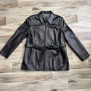 Valerie Stevens Genuine Lamb Leather Belted Black Leather Jacket Size XL